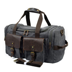 Mens Black Canvas Leather Weekender Bag Canvas Travel Shoulder Bags for Men - iwalletsmen