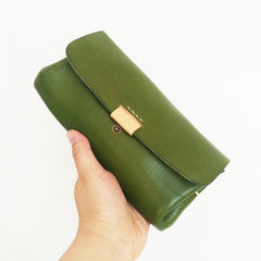 Handmade Suede Womens Black Leather Long Wallet Cool Green Envelope Wallet Clutch for Women - iwalletsmen