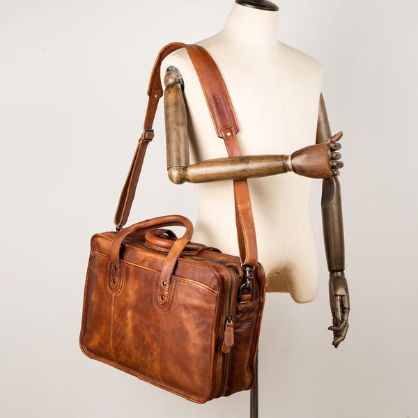 Brown Leather Mens 15 inches Large Briefcase Laptop Side Bag Black Travel Handbag Work Bag for Men - iwalletsmen