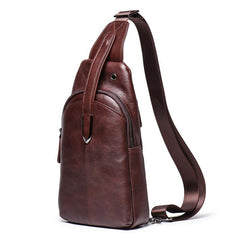 Top Brown Leather Men's Sling Bag Sling Pack Chest Bag One Shoulder Backpack For Men - iwalletsmen