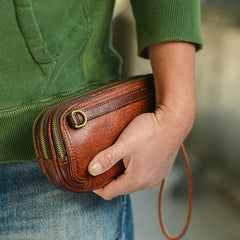 Coffee Cool Leather Mens Long Wallet Large Zipper Wallets Brown Wristlet Clutch Vintage Clutch Purse For Men - iwalletsmen