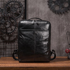 Black Cool Mens Leather Backpack Travel Backpack Leather 15inch Laptop Backpack for Men - iwalletsmen