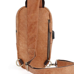 Cool Brown Mens Leather One Shoulder Backpack Chest Bag Sling Bag For Men - iwalletsmen