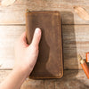 Brown Vintage Cool Mens Zipper long Wallet Leather Wallet Bifold Long Wallets Clutch for Men - iwalletsmen