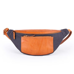 Canvas Leather Mens Caramel Waist Bag Army Green Fanny Pack Hip pack Chest Bag For Men - iwalletsmen