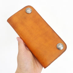 Handmade Vintage Mens Brown Leather Long Wallet Bifold Brown Cool Long Wallets for Men - iwalletsmen
