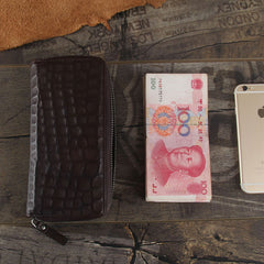 Genuine Leather Mens Cool Long Leather Wallet Zipper Clutch Wristlet Wallet for Men