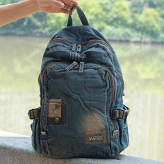 Denim Blue Mens 15 inches Backpack Laptop Backpack Jean Travel Backpacks For Men - iwalletsmen