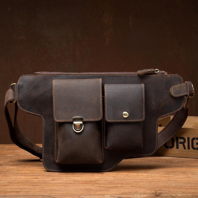 Brown Leather Mens Fanny Pack Waist Bag Hip Pack Belt Bags Bumbag for Men - iwalletsmen