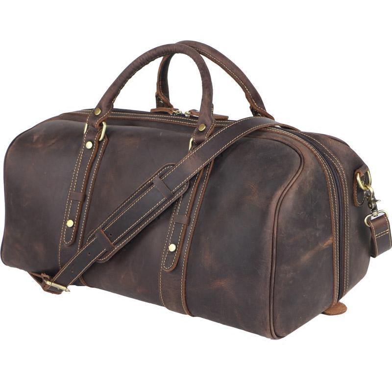 Dark Brown Leather Mens Casual Large Travel Bag 16" Shoulder Weekender Bag Duffle Bag For Men - iwalletsmen