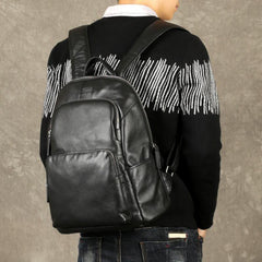 Fashion Leather Men's 15 inches Computer Backpack Black Large Travel Backpack Black Large College Backpack For Men - iwalletsmen