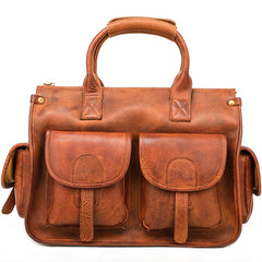 Vintage Light Brown Mens Leather Briefcase Work Handbag Brown 13'' Computer Briefcase For Men - iwalletsmen