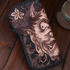 Handmade Leather Mens Cool Black Buddha Chain Wallet Biker Trucker Wallet with Chain