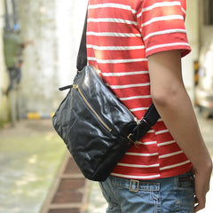 Handmade Black Wrinkled Leather Men Postman Bag Coffee Cool Courier Bag Messenger Bag One Shoulder Backpack For Men - iwalletsmen