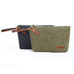 Canvas Leather Mens Small Black Storage Bag Green Clutch Bag Brown Envelope Bag for Men - iwalletsmen