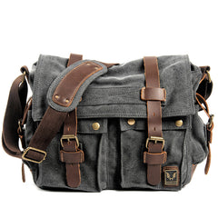 Cool Canvas Leather Mens Waterproof Black Side Bag Courier Bag Blue Messenger Bag for Men - iwalletsmen