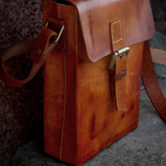 Handmade Vintage Leather Mens Messenger Bag Box Bag Brown Shoulder Bag for Men - iwalletsmen
