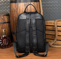 Cool Black Mens Leather 15inches Computer Backpack Fashion Travel Backpack School Backpack for men - iwalletsmen
