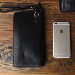 Genuine Leather Mens Cool Long Leather Wallet Biker Wallet Zipper Clutch Wristlet Wallet for Men