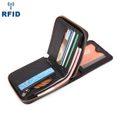 Fashion RFID Black Leather Men's Zipper Small Wallet Brown Zipper billfold Wallet For Men - iwalletsmen