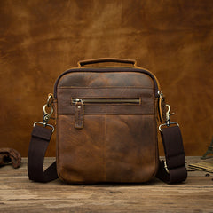 Vintage Brown Leather Mens Small Vertical Side Bags Shoulder Bags Messenger Bag For Men - iwalletsmen