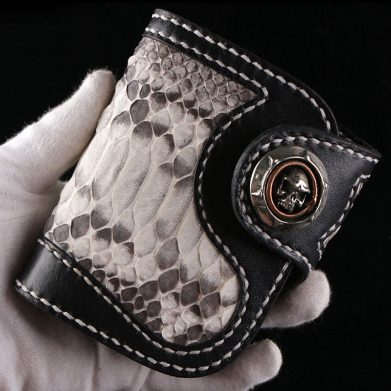 Handmade Leather billfold Mens Chain Biker Wallet Cool Boa Skin Wallet With Chain Wallets for Men
