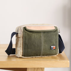 Canvas Leather Mens Womens Green Small 10'' Side Bag Blue Messenger Bag Small Courier Bag For Men - iwalletsmen
