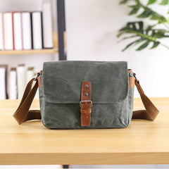 Canvas Leather Mens DSLR Camera Bag Side Bag Green Small Messenger Bag for Men - iwalletsmen