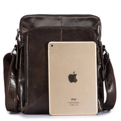 Cool Brown Leather Mens Tablet Messenger Bag Small Side Bag Mini Messenger Bag For Men - iwalletsmen