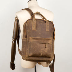 Cool Brown Mens Leather 15-inch Work Backpack Handbag Travel Backpack Computer Backpack for Men - iwalletsmen