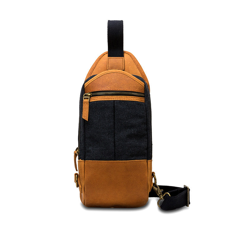 Black Canvas Leather Sling Backpack Men's Sling Bag Chest Bag Canvas One shoulder Backpack For Men - iwalletsmen