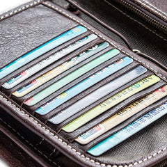 Handmade Leather Mens Cool Long Leather Wallet Bifold Bulky Clutch Wallet for Men