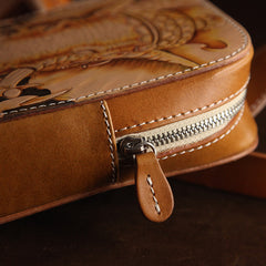 Handmade Beige Ganesha Tooled Leather Sling Bag Chest Bag One Shoulder Backpack For Men - iwalletsmen