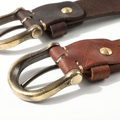 Casual Handmade Leather Vintage Simple Leather Belts Mens Khaki Belt Men Brown Leather Belt for Men - iwalletsmen