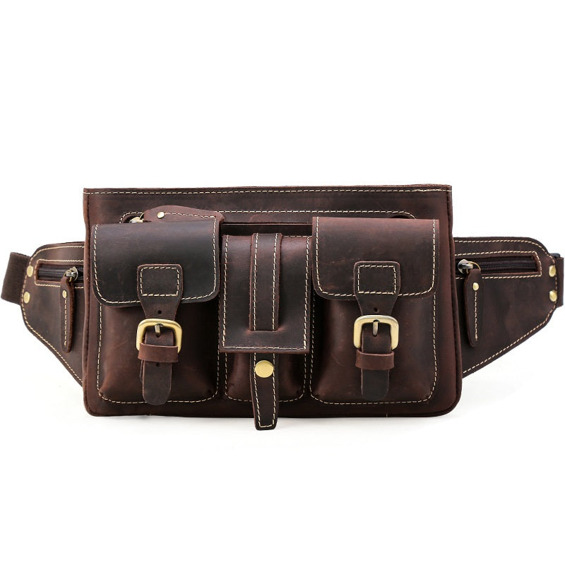 Cool Leather Brown Men's Fanny Pack Chest Bag Vintage Waist Bag Hip Pack For Men - iwalletsmen