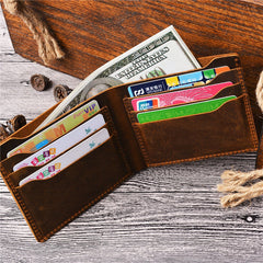 Vintage Brown Leather Men's Small Bifold Wallet Black Slim billfold Wallet For Men - iwalletsmen