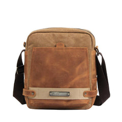 Coffee Canvas Leather Mens Side Bag Vertical Messenger Bags Army Green Canvas Courier Bag for Men - iwalletsmen