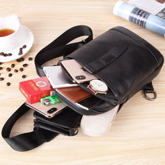 Badass Black Leather Men's 8-inch Trendy Sling Bag Chest Bag One shoulder Backpack Sports Bag For Men - iwalletsmen