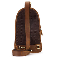 Vintage Brown Leather Men's Sling Bag Chest Bag 8-inches One shoulder Backpack For Men - iwalletsmen