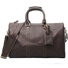 Black Leather Mens Casual Large Travel Bags Shoulder Weekender Bag Brown Duffle Bag For Men - iwalletsmen