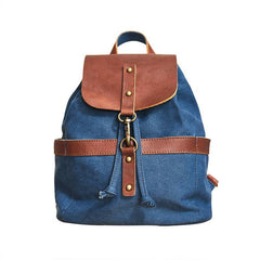 Canvas Leather Mens Womens Backpack Travel Backpack Blue Satchel Rucksack Canvas School Backpack for Men Women - iwalletsmen