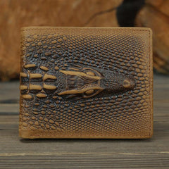 Cool Brown Crocodile Pattern Leather Bifold Small Wallet Leather Mens Brown Billfold Small Wallet Front Pocket Wallet For Men - iwalletsmen