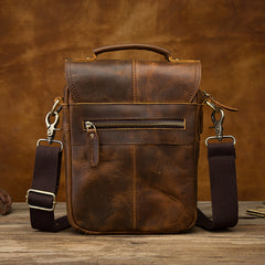 Vintage Brown Leather Mens Small Vertical Side Bags Courier Bag Messenger Bag For Men - iwalletsmen