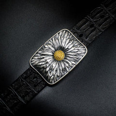 Handmade Genuine Leather Punk Rock Sunflower Mens Cool Men Biker Trucker Leather Belt