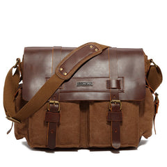 Canvas Leather Mens Vintage Khaki Travel Side Bag Green Messenger Bag Brown Courier Bag for Men - iwalletsmen