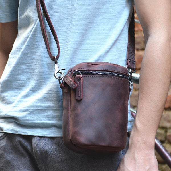 Leather Men's Brown Small Shoulder Bag Mini Side Bag Phone Messenger Bag For Men - iwalletsmen