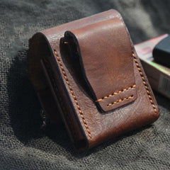 Cool Handmade Brown Leather Mens Zippo Cigarette Case with Lighter Holder Belt Loop for Men - iwalletsmen