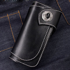 Handmade Mens Cool Black Leather Chain Wallet Biker Trucker Wallet with Chain