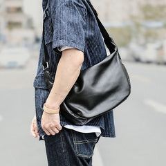 Black Leather Mens Saddle Courier Bag Messenger Bag Black Postman Bag For Men - iwalletsmen
