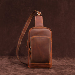 Brown Leather Men's Brown Sling Bag Sling Pack Chest Bag One Shoulder Backpack For Men - iwalletsmen